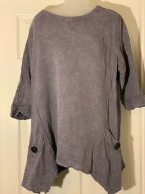 Focus Casual Life 100% Cotton Textured Tunic Top, Purple Gray, Size L